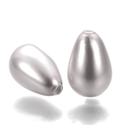 Shell perle. Dråbe. Anboret - topboret. 15 mm. Sølvgrå